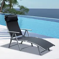 SUGIFT Gartenliege Liegestuhl, Sonnenliege klappbar mit Kissen, Textilene-Stoff, Schwarz | 7-fach verstellbar | bis 165 kg | 137 x 63,5 x 100,5 cm