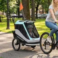 SUGIFT klappbar, Hundebuggy 2-in-1 Fahrradanhänger & Kinderwagen, Stahl-Aluminium-Rahmen, Hellblau | 5-Punkt-Gurt | bis 98 cm Höhe | 16-Zoll-Luftreifen