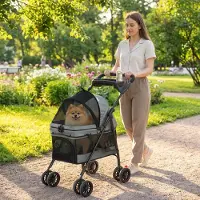 SUGIFT Hundewagen faltbar, Hundebuggy klappbar bis 10kg, Oxford-Stoff, Grau | 2 Sicherheitsleinen | 5,5-Zoll-Schwenkräder | 73 x 50 x 96 cm