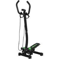 SUGIFT Sidestepper, Stepper Heimtrainer mit Haltegriff, hydraulischer Widerstand, Trainingsbänder, Schwarz/Grün | LCD Display | bis 100 kg | 40x40x118 cm
