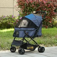 SUGIFT klappbar, Hundewagen für kleine Hunde, Hundebuggy mit Verdeck & Mesh-Fenster, Blau | Stahl & Oxford-Gewebe | bis 10 kg | 76,5 x 52 x 95 cm