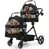 StarTech.com Hundebuggy für kleine Hunde und Kätzchen - Doppelstöckiger Haustierbuggy - Faltbar - 4 Räder - Aufbewahrungskorb - Getränkehalter - Druckknopfverschluss