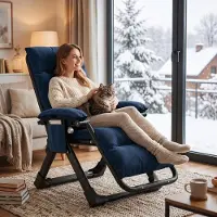 Topchances Sonnenliege Liegestuhl Klappbar, 200KG BelastbarZero Gravity Chair mit Samt Kissen, Gartenliege Verstellbare Gartenliege, Für Indoor Outdoor Balkon Garten,Dunkelblau
