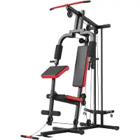Novzep Kraftstation Fitnessstation mit Latzug, Butterflystange, verstellbar Preacher Bank, Beintrainer, bis 120kg Schwarz+Rot