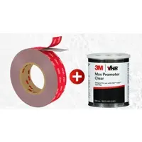 3M Starter Set: 1x Art. 15726 VHB Klebeband Max-110GF, Grau, 19 mm x 33 m, 1.1 mm, Schutzfolie inkl. 1x VHB Klebeband Max Haftvermittler, transparent, 236 ml