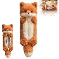 Dopwii Plüsch Federmäppchen Fuchs, kompakt, robuster Metallreißverschluss, ultra-weich, braun – Stiftemäppchen & Schlamperrolle für Schule, Uni & Büro