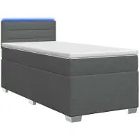 vidaXL Boxspringbett mit Matratze und LED Dunkelgrau 90 x 200 cm Stoff
