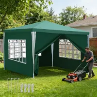 Vigevee Pavillon 3x3m Gartenzelt wasserdicht Partyzelt mit Fenstern PE Plane für Garten Terrasse Geburtstag Grün