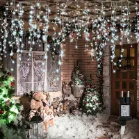 Peviasot Lichterketten LED Lichtervorhang 400 LEDs Kaltweiß, 10 m, 31 V, IP44, 8 Modi, für Fenster und Balkon zu Weihnachten