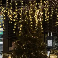 Peviasot Lichterketten Eisregen 200 LED Warmweiß, 5 m Lichtervorhang, 31 V, IP44, 8 Modi mit Memory für Weihnachten
