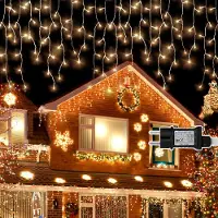 Peviasot 5 M LED Eisregen Lichterkette Innen Lichtervorhang 200 LEDs Eiszapfen Weihnachtsbeleuchtung 8 Modi Weihnachtsdeko Party Garten Warmweiß