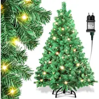 Eikuavons 120cm Künstlicher Weihnachtsbaum mit LED-Beleuchtung 150 LEDs Warmweiß inkl. Metallfuß mit 340 Spitzen Christbaum Tannenbaum PVC Grün