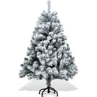 Eikuavons 120cm Künstlicher Weihnachtsbaum mit Schnee, inkl. Metallfuß mit 340 Spitzen PVC Nadeln, Christbaum Tannenbaum PVC, Weiß