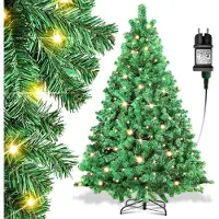 Eikuavons 150cm Künstlicher Weihnachtsbaum mit LED-Beleuchtung 200 LEDs Warmweiß inkl. Metallfuß mit 550 Spitzen Christbaum Tannenbaum PVC Grün