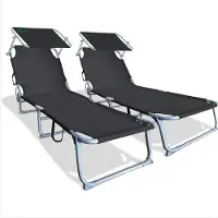 OEM Verstellbares Strandliege mit Sonnenschirm - Zweisitziges, Opklappbares und Tragbares Campingbett - Schwarz