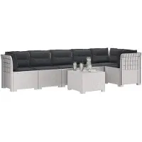 vidaXL 6-Sitzer Garten Sofa mit Kissen Rattan Look PP Weiß