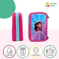 Markenlos Federmäppchen mit drei Fächern für Kinder - inklusive Mal- und Schreibutensilien - 19,5 cm