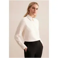 Seidensticker Hemdbluse "Schwarze Rose", Damen, Gr. L (40), weiß (sanftes weiß), 100% Polyester, unifarben, regular fit, ohne Ausschnitt, Blusen Hemdbluse, 1/1 Kragen Uni