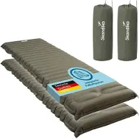 Markenlos Luftmatratze Dromluft 2er Set | aufblasbare Matratze, 205 x 65 cm, integrierte Fußpumpe, Druckknöpfe, wasserabweisend, 8 cm dick, kleines Packmaß, Tragetasche | für Camping, Outdoor, Wandern