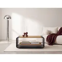 WFL GROUP Couchtisch 100 x 50 cm mit Schwebender Ablage in Craft Eiche – Moderner Wohnzimmertisch mit Abgerundetem Metallgestell in Schwarz & Versteckten Rollen – EU