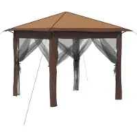 Syfax Gazebo mit 4 Seitenwänden 2,6 x 2,6 m Beige und Braun