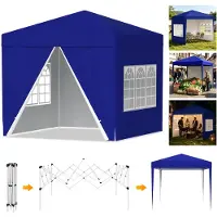 Vigevee Faziango Pavillon 3x3 m mit Seitenwänden und Fenstern, Pop-Up Faltpavillon mit wasserdichtem 210D-Oxforddach, UV-Schutz 50+, höhenverstellbar, Tragetasche, Blau