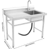 StarTech.com Freistehende Spüle - Gewerbespüle - Edelstahl 201 - Einzelbecken - Becken rechts - Arbeitsfläche links - 360°-Armatur mit einem Loch - 100 x 60 x 93 cm
