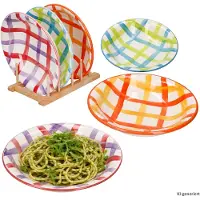 MamboCat 6x Picknick Suppenteller Ø21cm Steingut bunt kariert tiefe Teller Pasta Salat