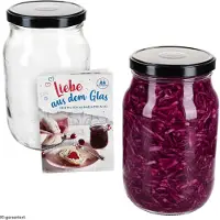 MamboCat 2er Set Einmachglas 1,7L Vorratsglas TO100 Deckel schwarz Rezeptheft Einkochen