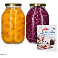 MamboCat 2er Set Einmachglas 3L Vorratsglas TO100 Deckel gold Rezeptheft Einkochen