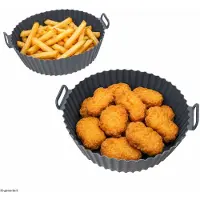 MamboCat 2er Set Airfryer Silikon Form rund Ø20cm mit Henkeln Heißluftfritteuse bis 260°