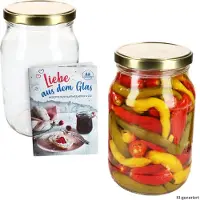 MamboCat 2er Set Einmachglas 1,7L Vorratsglas TO100 Deckel gold Rezeptheft Einkochen