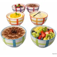 MamboCat 6x Picknick Müslischalen 500ml Steingut bunt kariert Schüssel Salat-Bowl Dessert