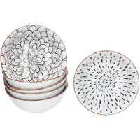 MamboCat 6er Set Yama Bowl Ø21cm Steingut Blau Weiß Tropfen Floral Ramen Salatschüssel