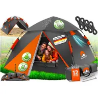 Aktiv shop GmbH ELONEO Wurfzelt Pop Up Zelt wasserdicht Campingzelt Schnellaufbau Outdoor Zelt Orange/Grau 1-4 Personen
