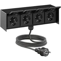 Ledscom.de Außensteckdose 4-fach STEDDA und 2m Kabel, IP44, Edelstahl schwarz waagerecht, Steckdosen für Garten, Terrasse und Außenbereich