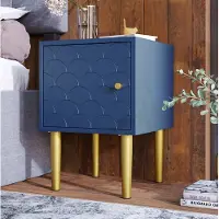STILVORA Nachttisch Holz/Metall marineblau 35x35x51 cm mit Fischschuppenmuster
