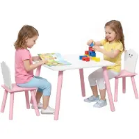AIYAPLAY KINDERTISCH-UND-STUHL-SET MDF-Kiefernholz Rosa