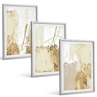 Tulup BILDER SET 3er Set - 40x60 cm Silberner Rahmen - Abstrakte Muster beige weiß