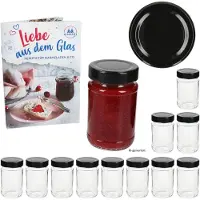 MamboCat 12er Set Marmeladenglas 220ml Einmachglas Deep TO58 Deckel Schwarz Heft