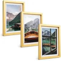 Tulup BILDER SET 3er Set - 20x30 cm Goldrahmen - Hütten am Bergsee Łódź