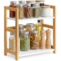 Songmics Gewürzregal mit 2 Ebenen aus Bambus naturbeige-schneeweiß OFS046W101