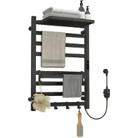 Puluomis Heizkörper Elektrischer Handtuchwärmer mit LED-Touchdisplay, 45-70°C einstellbar, Timer, 90° drehbares Ablagefach, RCCB Schutz schwarz