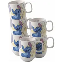 Villeroy & Boch Kinderbecher "Becher mit Henkel Disney Stitch 280 ml 6er Set bunt", bunt, B:8,1cm H:9,7cm, Porzellan, Trinkgefäße, Kinderbecher, Spülmaschinenfest, Mikrowellensicher