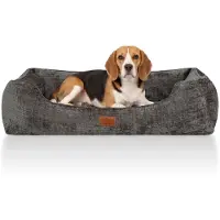 Knuffelwuff orthopädisches Hundebett Cremona aus strukturiertem Webstoff mit meliertem Charakter XL 105 x 75cm Braungrau