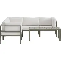 Ebuy24 Copacabana Garten Lounge Ecksofa 3+2-Sitzer und Couchtisch braun.