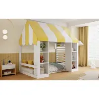 OKWISH Hausbett 90×200 mit dekorativem Baldachin, Kinderbett mit offenen Fächern,Jugendbett Viel Stauraum,Weiß,ohne Matratze