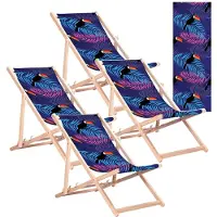 Greenblue 4x Klassischer Liegestuhl aus Buchenholz GB183 mit Tukan-Aufdruck