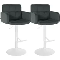 CLP 2er Set Barhocker Los Angeles Samtbezug höhenverstellbar drehbar bis 150 kg | Farbe dunkelgrau Gestell Farbe weiß