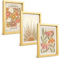 Tulup BILDER SET 3er Set - 20x30 cm Goldrahmen - Pastellfarbene Sonnenblumen
